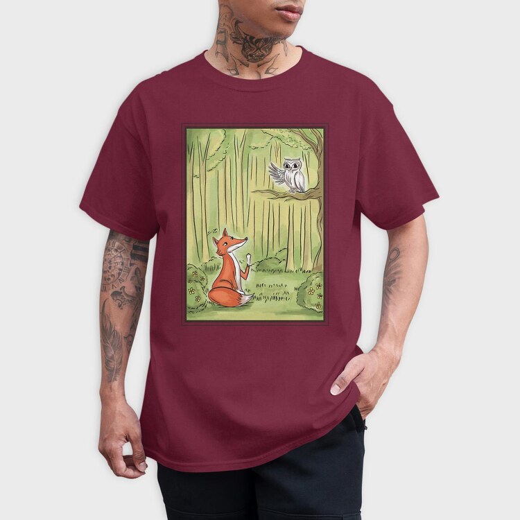 Cute Fox And Owl, Tricou Barbati (Unisex)