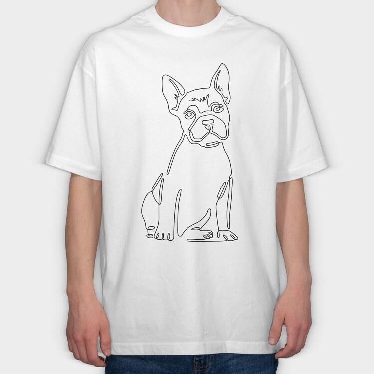 French Bulldog Continuous Line, Tricou Oversize Barbati (Unisex)