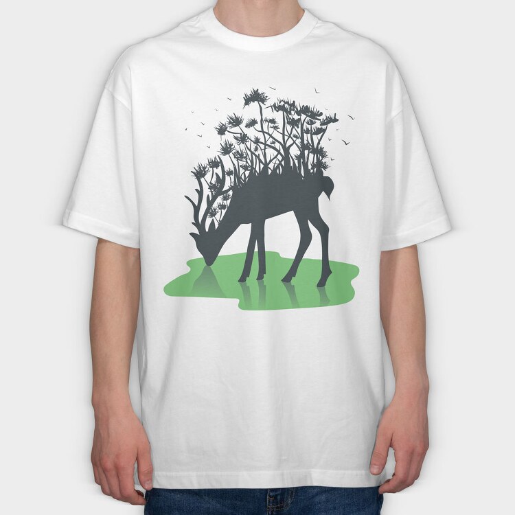 Forest Deer Silhouette, Tricou Oversize Barbati (Unisex)
