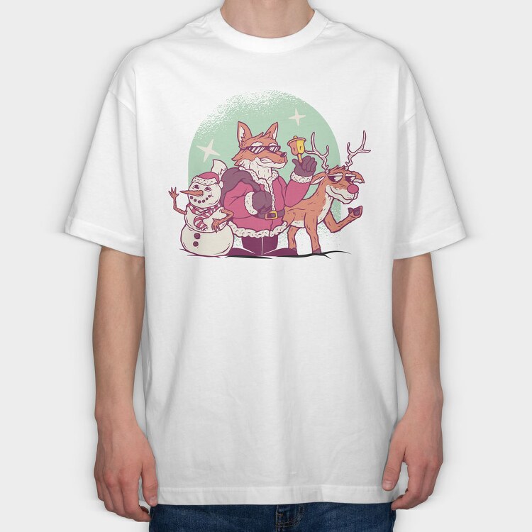 Fox Santa Christmas, Tricou Oversize Barbati (Unisex)