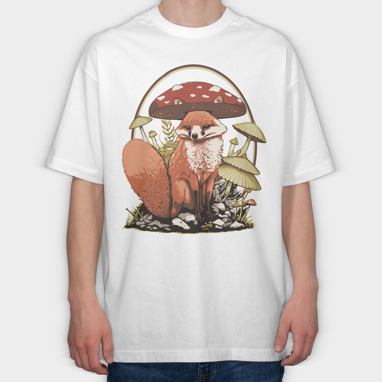 Fox And Mushrooms Cottagecore, Tricou Oversize Barbati (Unisex)