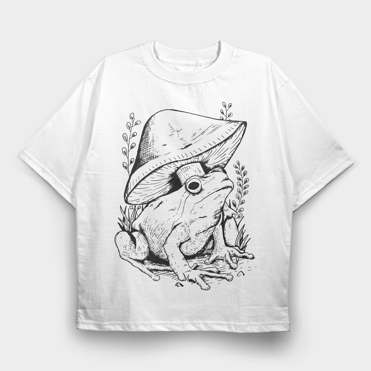 Frog And Mushroom Hand Drawn, Tricou Oversize Barbati (Unisex)