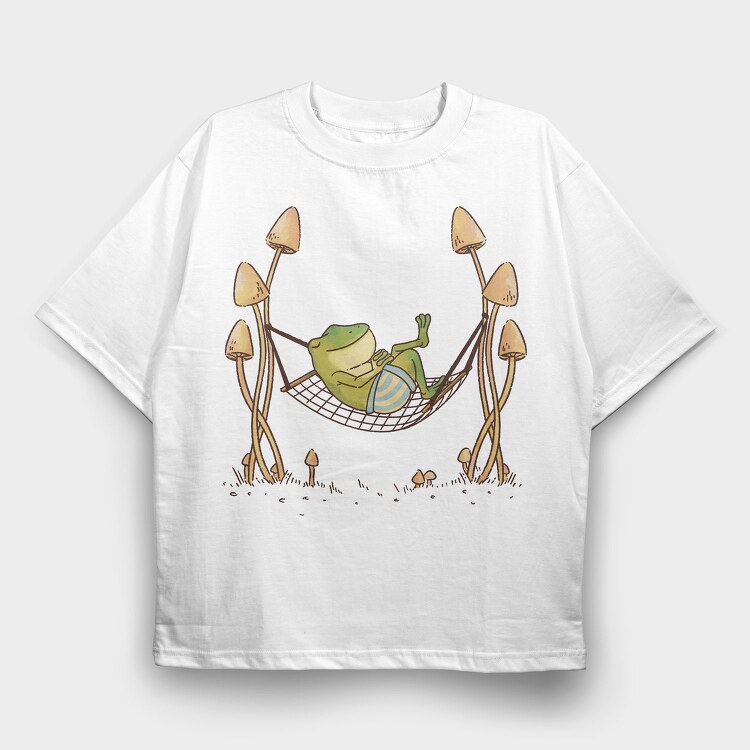 Frog Animal Chilling In Hammock Cottagecore, Tricou Oversize Barbati (Unisex)