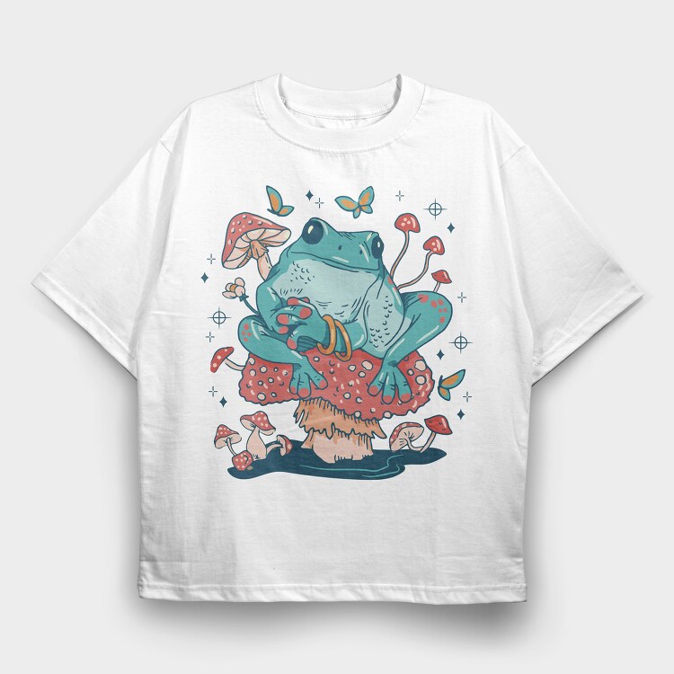 Frog In A Mushroom Cottagecore Pillow, Tricou Oversize Barbati (Unisex)