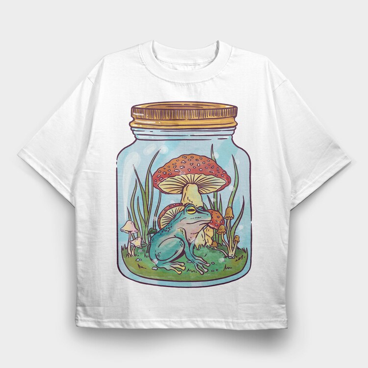 Frog In Mason Jar Nature, Tricou Oversize Barbati (Unisex)