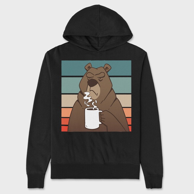 Brown Bear With Coffee Grumpy, Hanorac Oversize Barbati (Unisex)