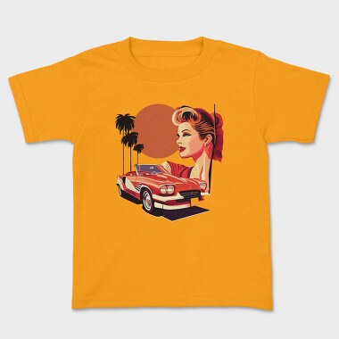 Classic Car Convertible Girl Trees, Tricou Copii