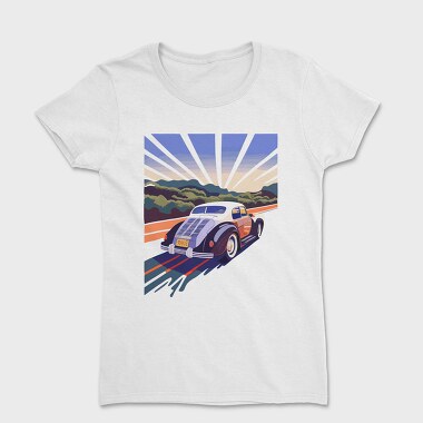 Classic Car Road Trees Sunset, Tricou Femei