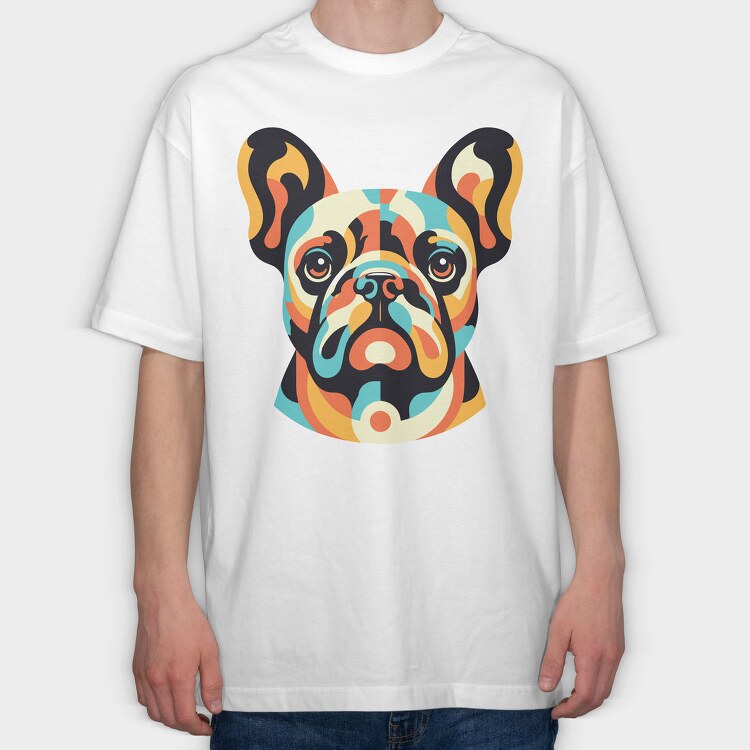 French Bulldog Geometric Bulldog, Tricou Oversize Barbati (Unisex)