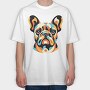 French Bulldog Geometric Bulldog, Tricou Oversize Barbati (Unisex)