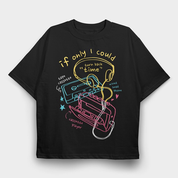Cassette Time Rewind, Tricou Oversize Barbati (Unisex)