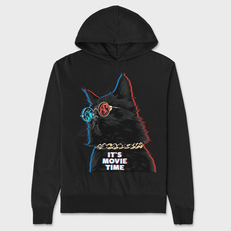 Cat Movie Time, Hanorac Oversize Barbati (Unisex)
