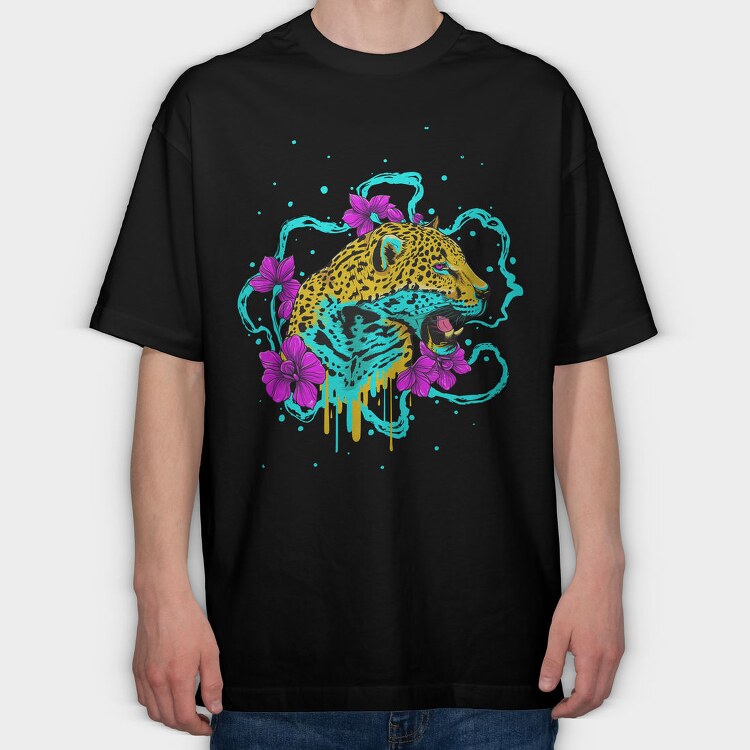 Leopard Flow Floral, Tricou Oversize Barbati (Unisex)