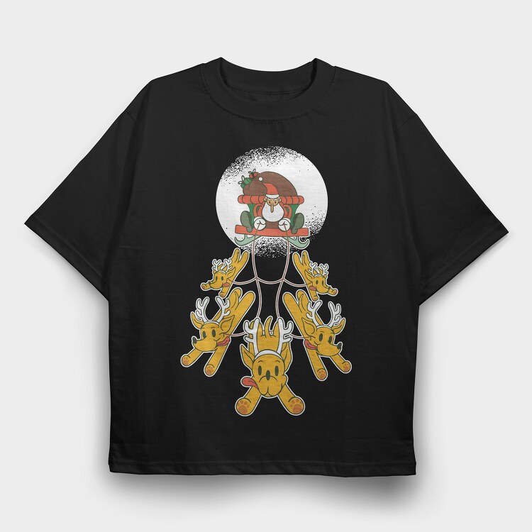 Santa Sleigh Reindeer, Tricou Oversize Barbati (Unisex)