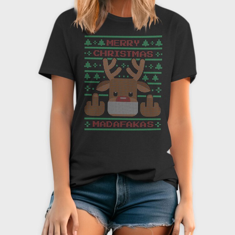 Reindeer Middle Finger Ugly Sweater, Tricou Barbati (Unisex)