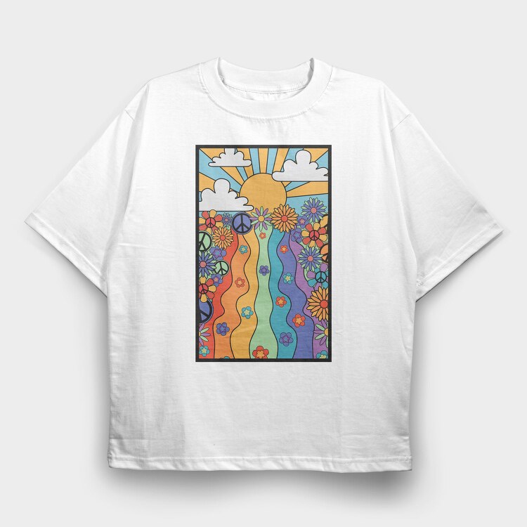 Peaceful Vibes Floral, Tricou Oversize Barbati (Unisex)