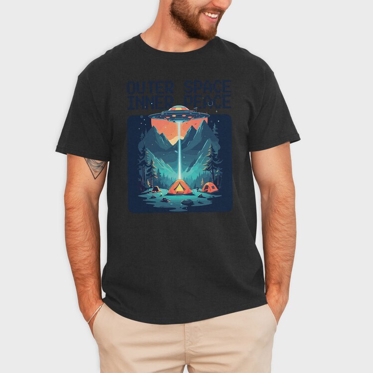 Outer Space Inner Peace Camping, Tricou Barbati (Unisex)