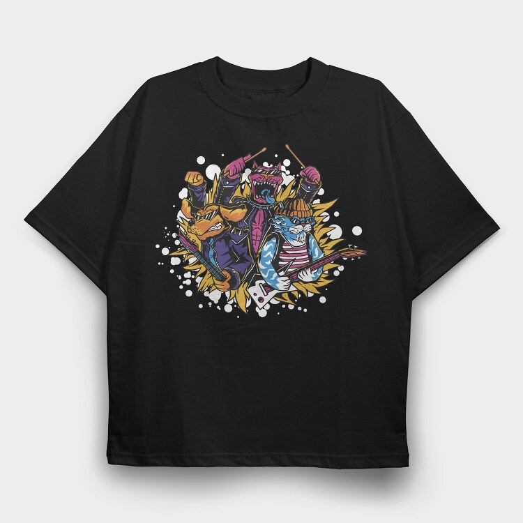 Rockin Animal Band, Tricou Oversize Barbati (Unisex)