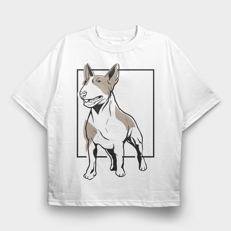 Bull Terrier Linear, Tricou Oversize Barbati (Unisex)