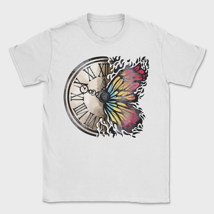Butterfly And Vintage Clock, Tricou Barbati (Unisex)