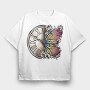 Butterfly And Vintage Clock, Tricou Oversize Barbati (Unisex)