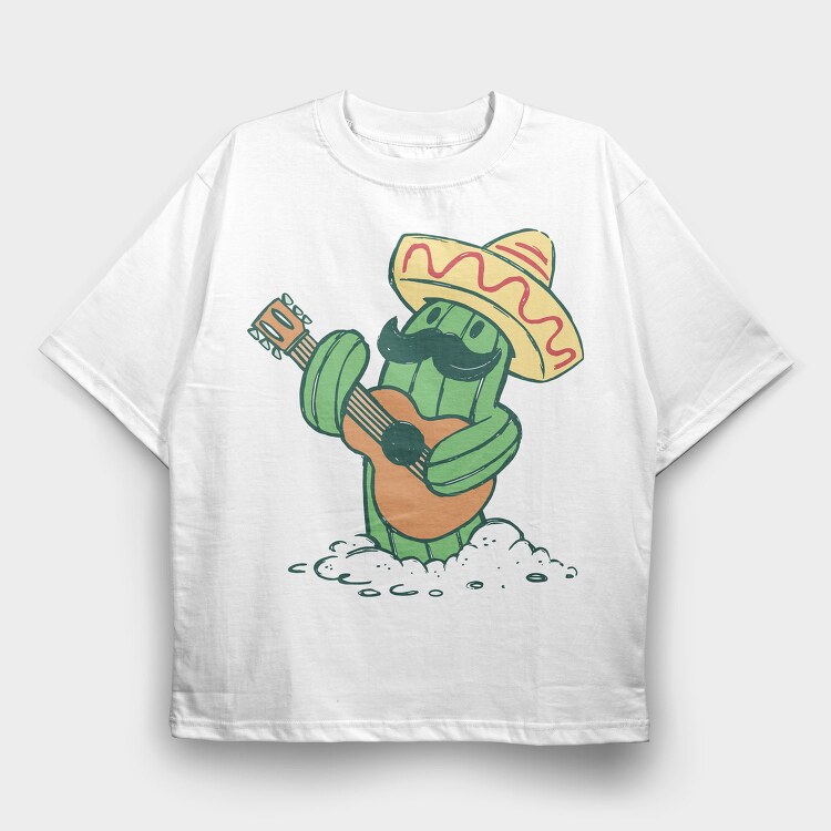 Cactus With Mexican Hat And Guitar 5 De Mayo, Tricou Oversize Barbati (Unisex)