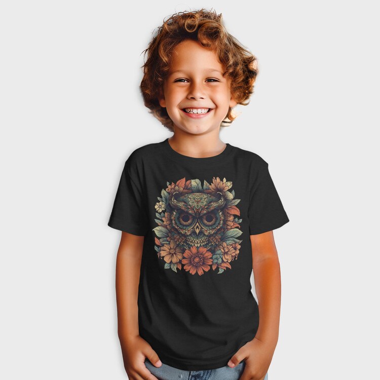 Owl Flowers Skull, Tricou Copii