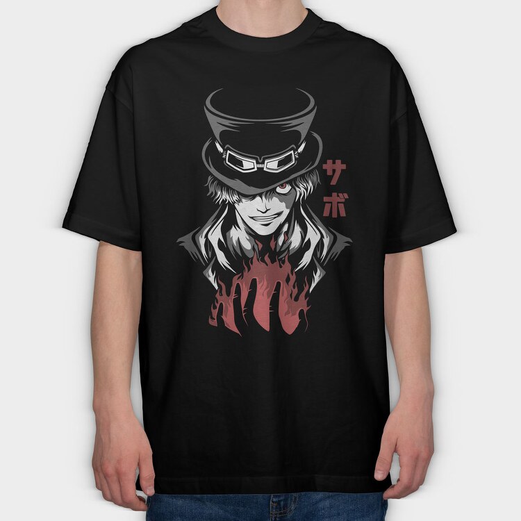 Sabo Flame Top Hat, Tricou Oversize Barbati (Unisex)