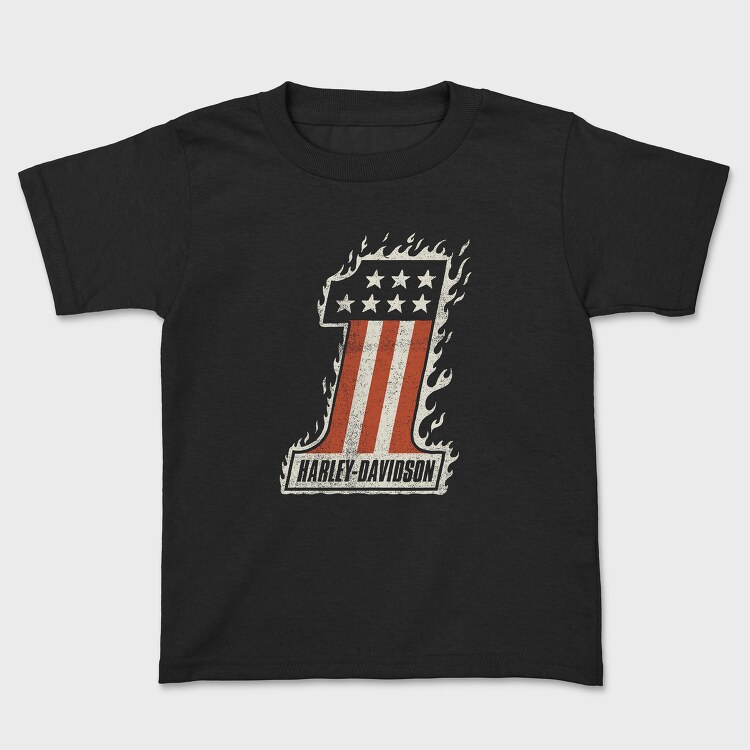 Harley Davidson Flames Stars Flag, Tricou Copii
