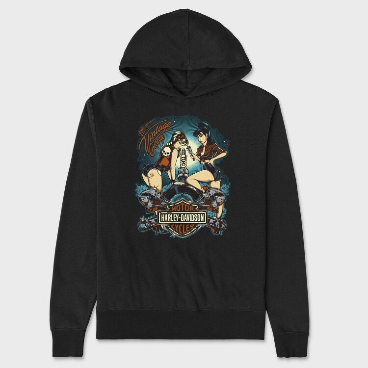 Vintage Garage Biker Girls Harley Davidson, Hanorac Oversize Barbati (Unisex)