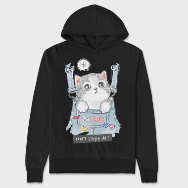 Cat In Jeans Vibes, Hanorac Oversize Barbati (Unisex)