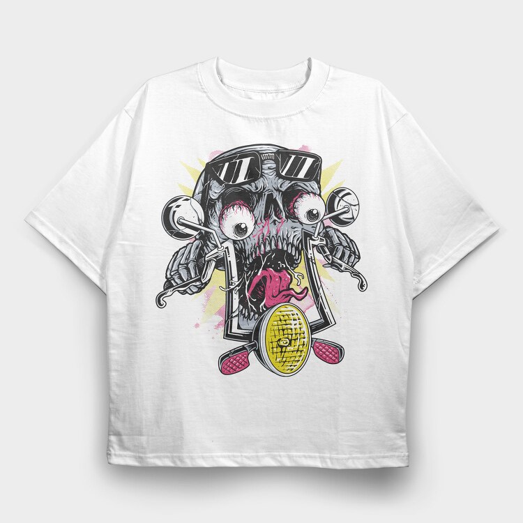 Skull Biker Revolution, Tricou Oversize Barbati (Unisex)