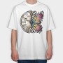 Butterfly And Vintage Clock, Tricou Oversize Barbati (Unisex)