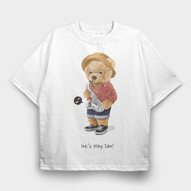 Saxophone Bear Jam, Tricou Oversize Barbati (Unisex)
