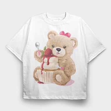 Teddy Bear Sundae, Tricou Oversize Barbati (Unisex)