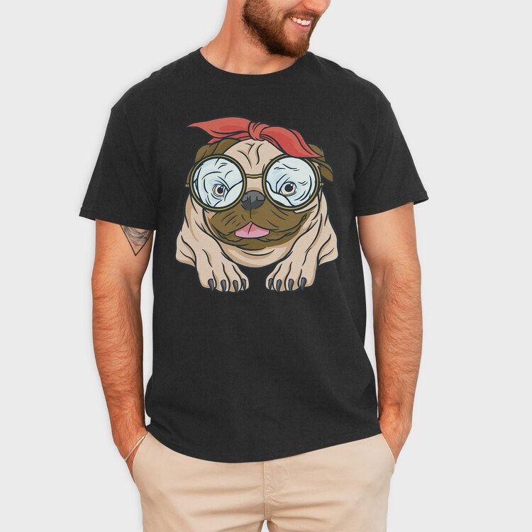 Pug With Glasses, Tricou Barbati (Unisex)