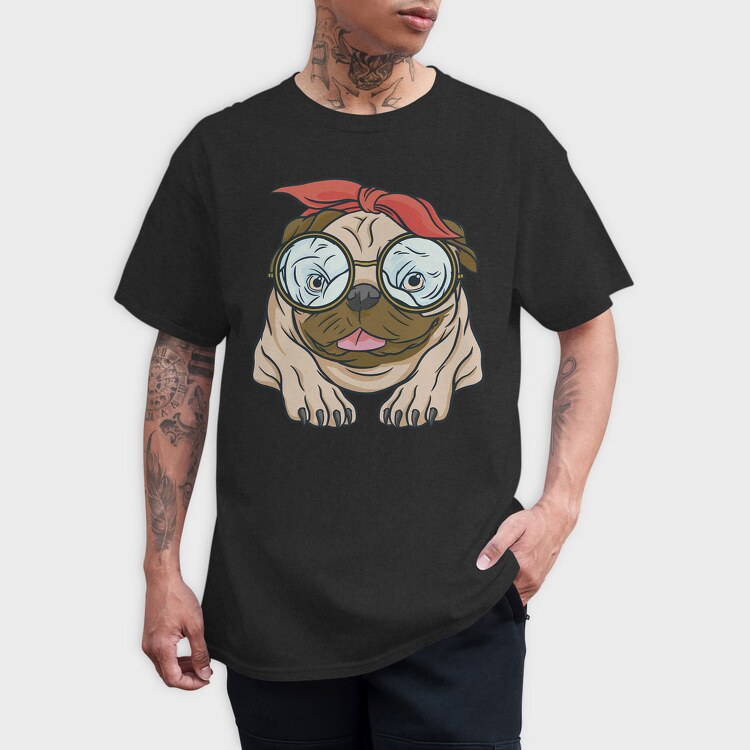 Pug With Glasses, Tricou Barbati (Unisex)
