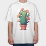Cactus With Yellow Flowers, Tricou Oversize Barbati (Unisex)