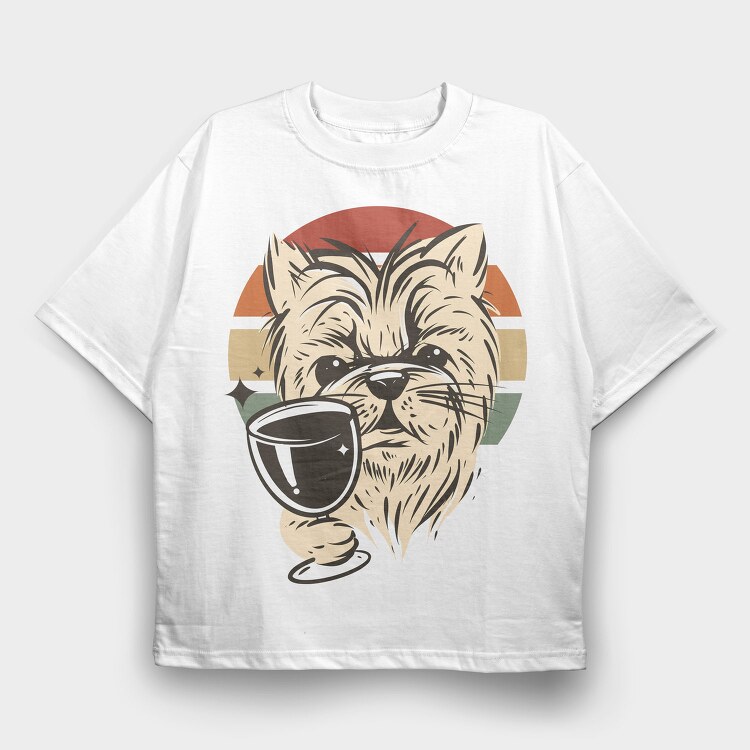 Dog Drinking Wine Wine, Tricou Oversize Barbati (Unisex)
