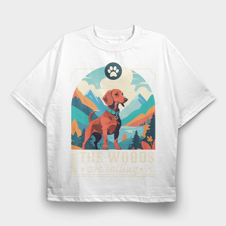 Dog In The Woods Hiking, Tricou Oversize Barbati (Unisex)