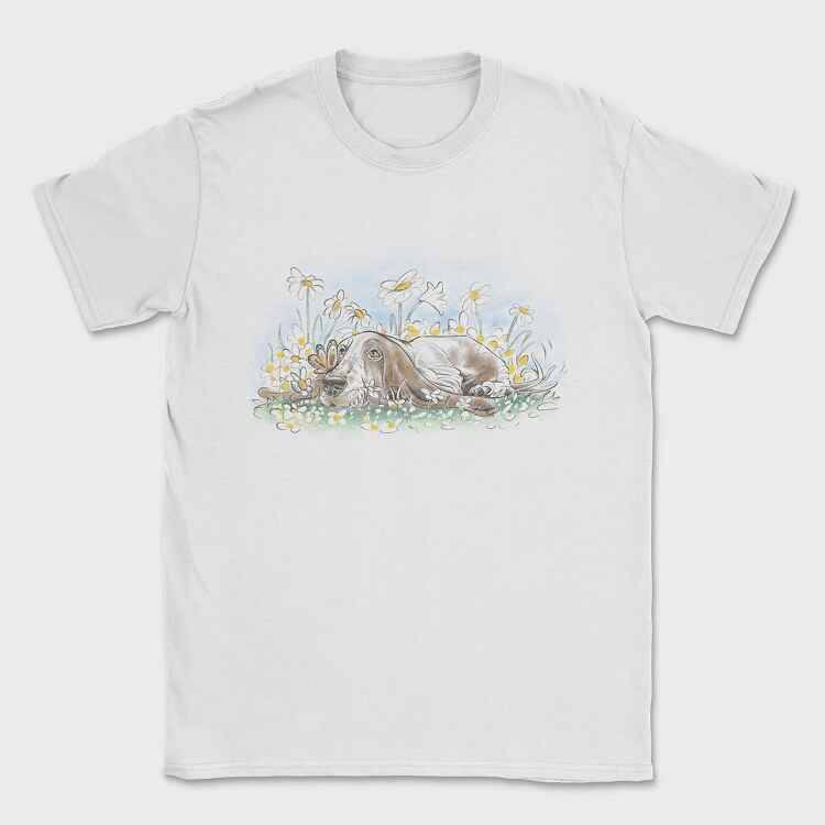 Dog On Flower Field Lying, Tricou Barbati (Unisex)