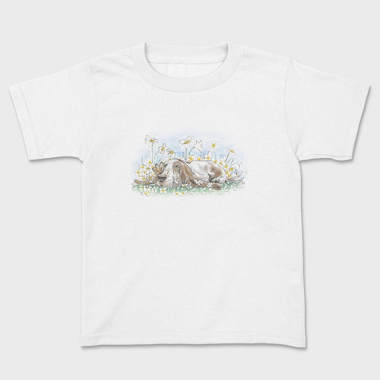 Dog On Flower Field Lying, Tricou Copii