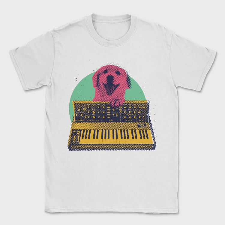 Dog Playing Keyboard Synth, Tricou Barbati (Unisex)