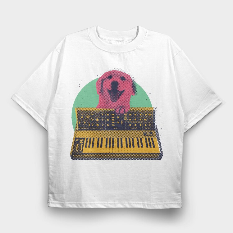 Dog Playing Keyboard Synth, Tricou Oversize Barbati (Unisex)