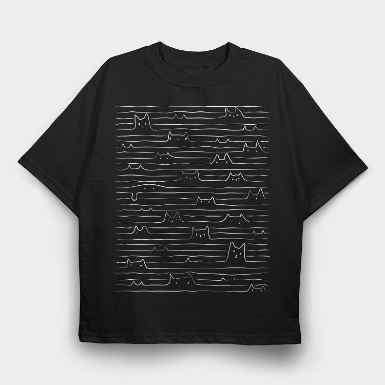 Doodle Lined Cats, Tricou Oversize Barbati (Unisex)