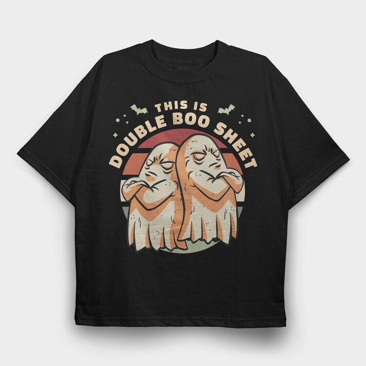 Double Boo Sheet Funny Halloween Ghosts Pun, Tricou Oversize Barbati (Unisex)