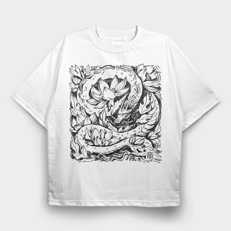 Dragon And Flowers Tote, Tricou Oversize Barbati (Unisex)