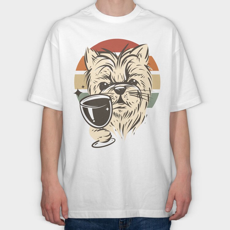 Dog Drinking Wine Wine, Tricou Oversize Barbati (Unisex)