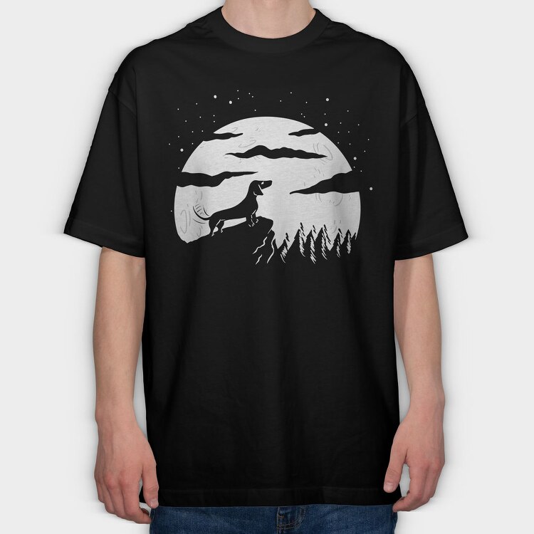 Dog Full Moon, Tricou Oversize Barbati (Unisex)