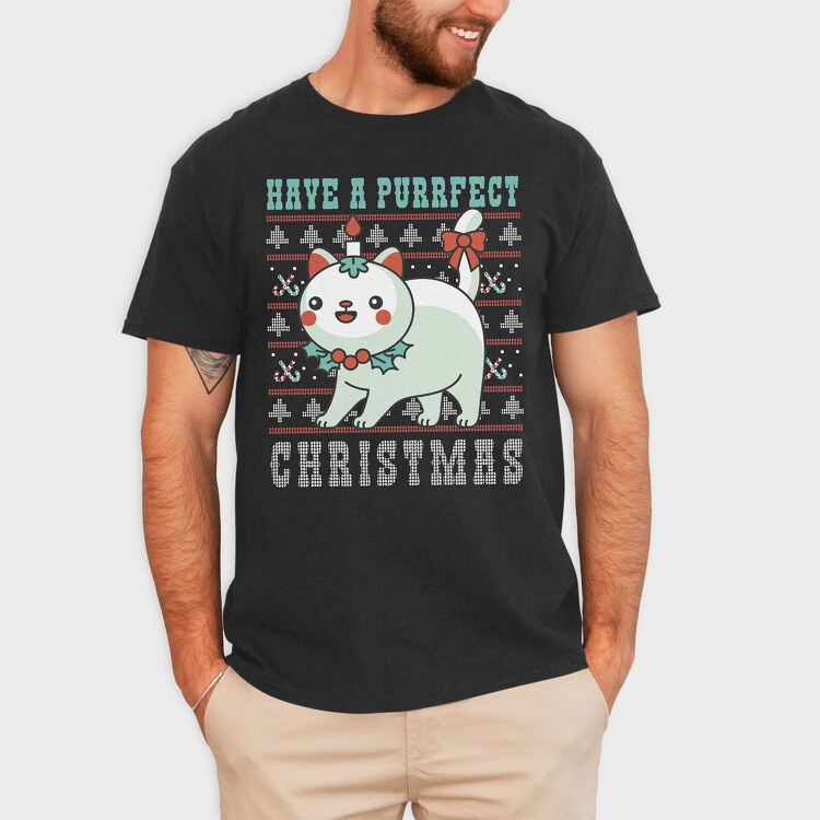 Purrfect Christmas Ugly Sweater, Tricou Barbati (Unisex)
